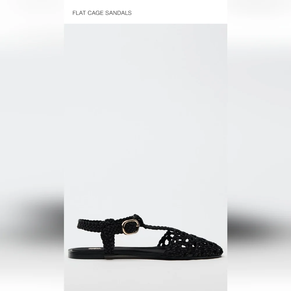 Zara Black Flat Cage Sandals - Picture 1 of 1